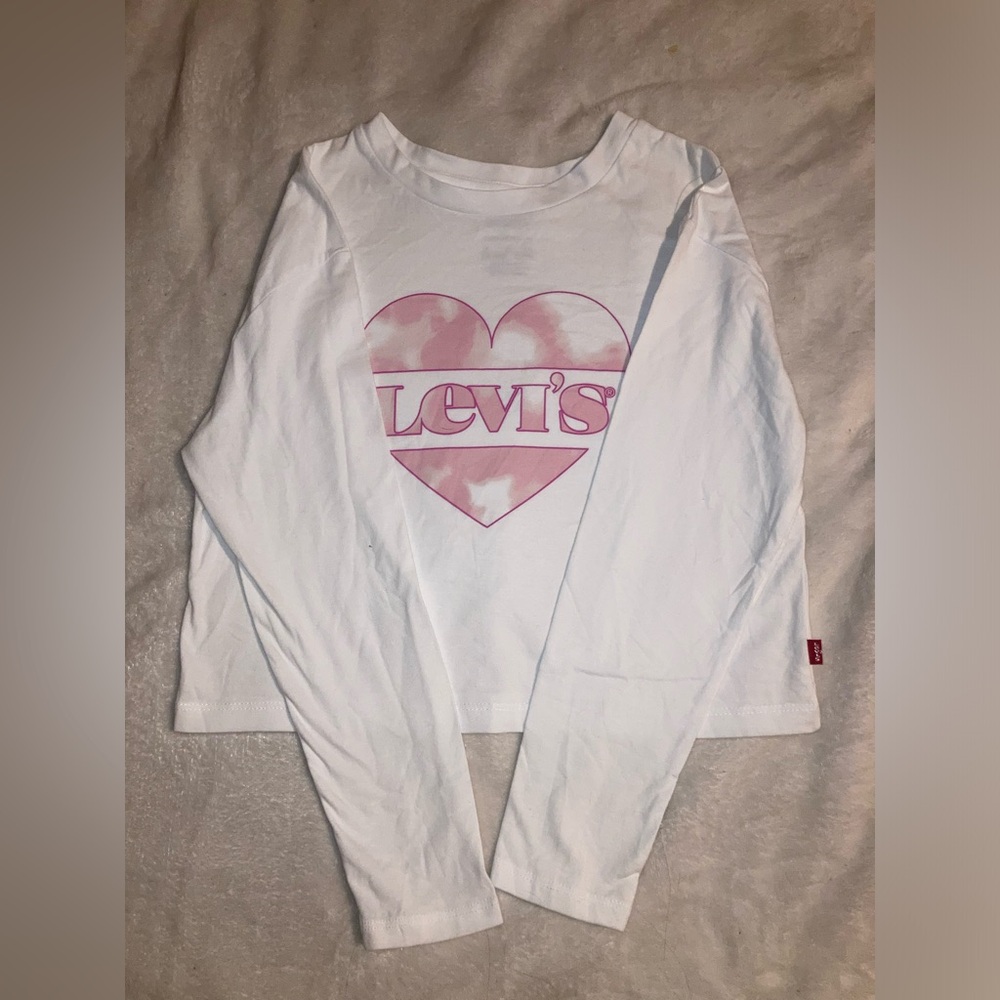 Levi’s Pink Heart White Long Sleeve Shirt